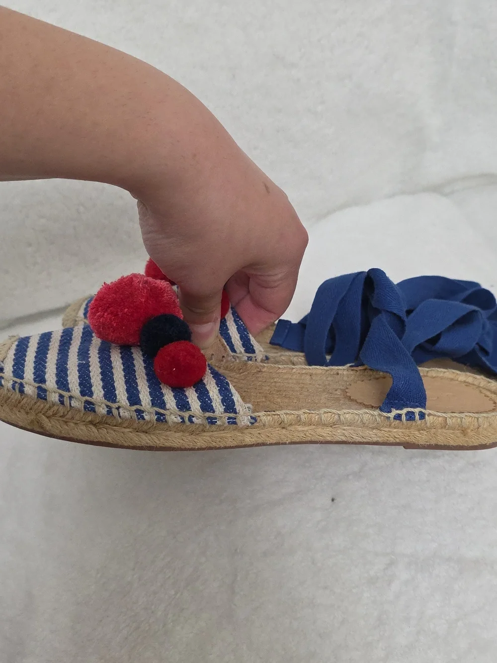 NEW J. Crew Ankle-Wrap Pom Poms Espadrilles Sandals Sz 6